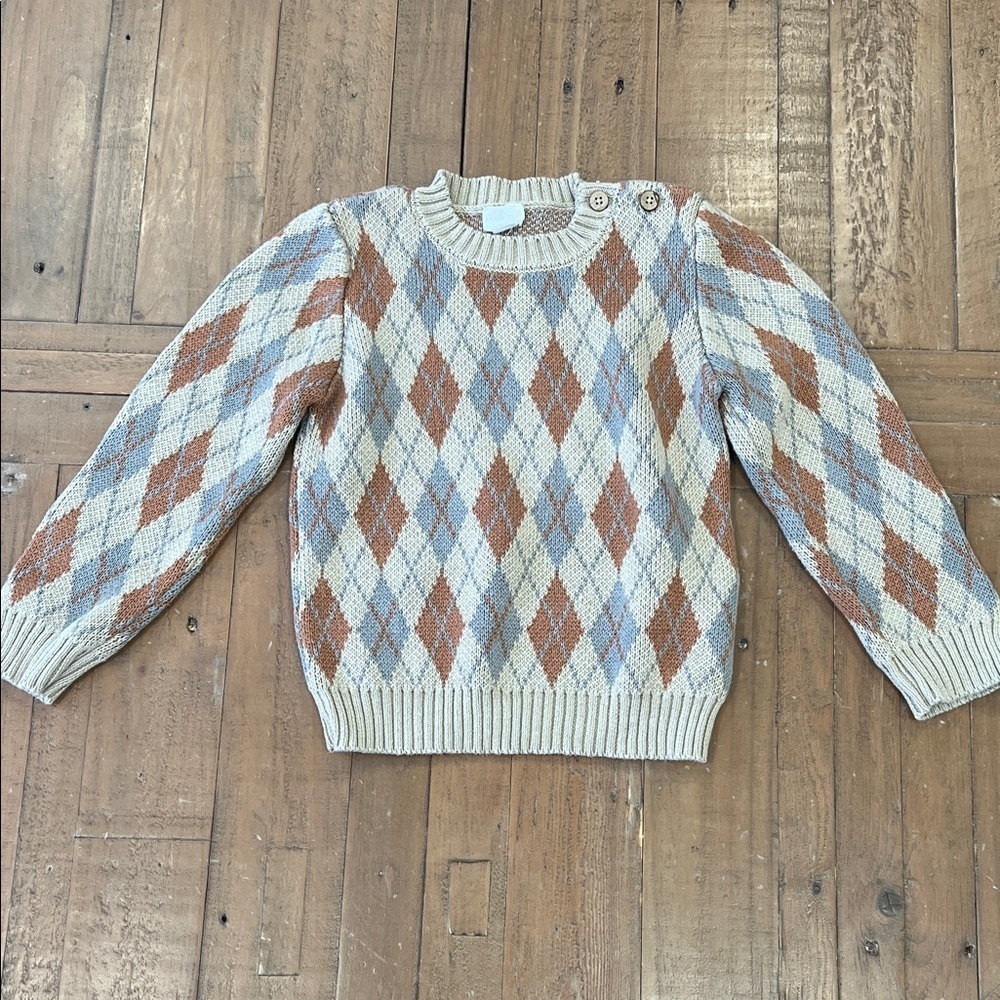 Jamie Kay argyle knit pullover sweater size 3 years new without tag gray tan